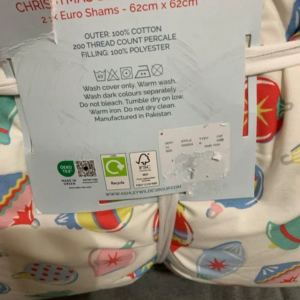 Cath Kidston London  2 Christmas Baubles Pastel Euro Shams